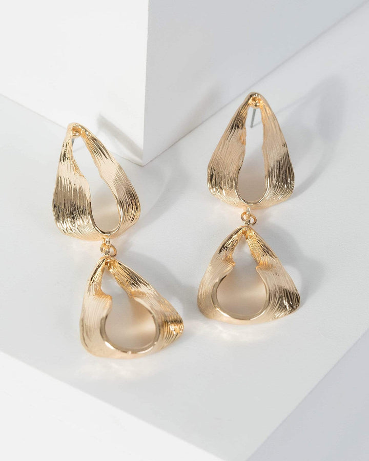 Gold Pinched Metal Drop Earrings | Earrings