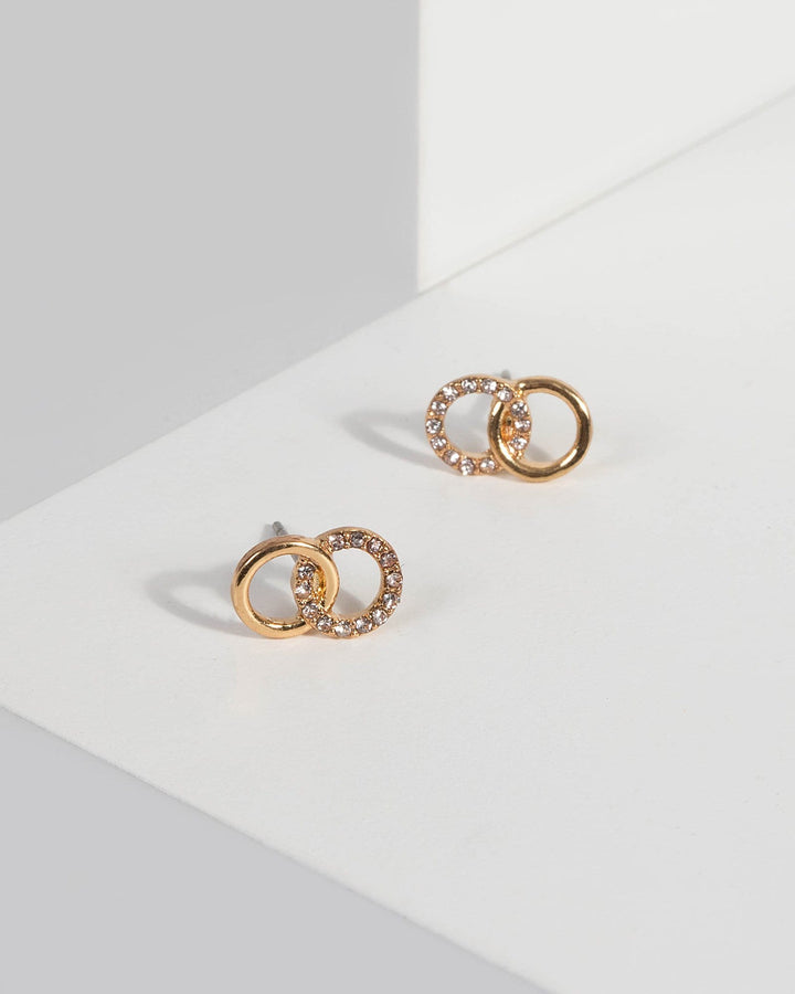 Gold Plated Crystal Circle Stud Earrings | Earrings