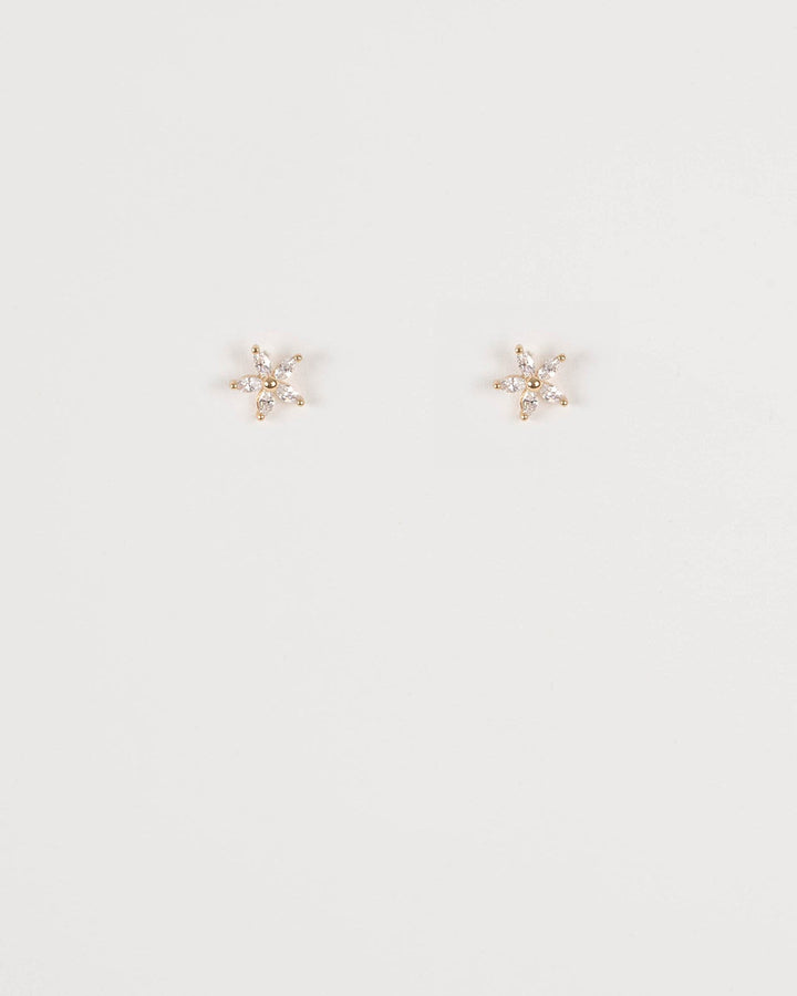 Gold Plated Cubic Zirconia Flower Stud Earrings | Earrings