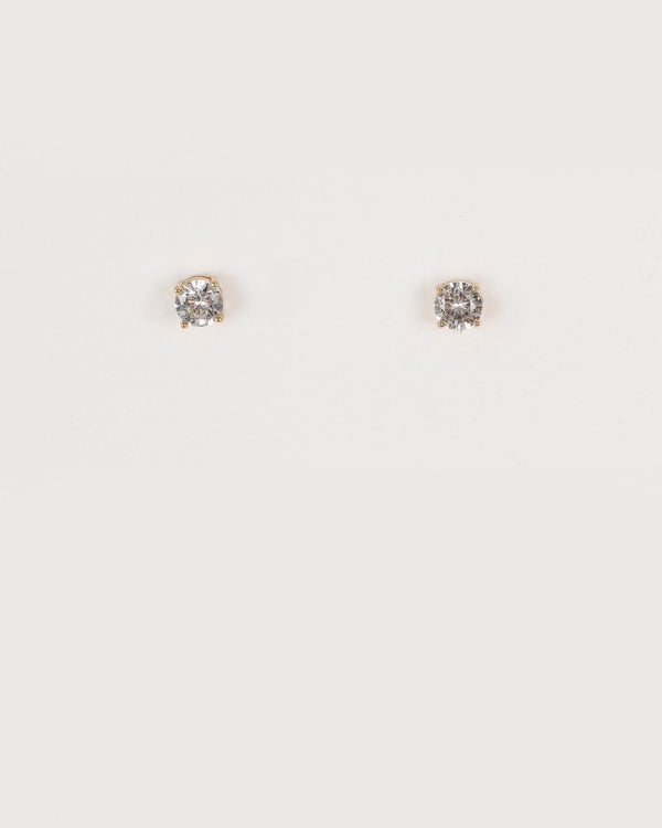 Gold Plated Diamante Stud Earrings | Earrings