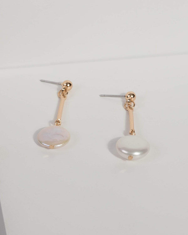 Gold Plated Organic Pearl Drop Bar Earrings | Earrings