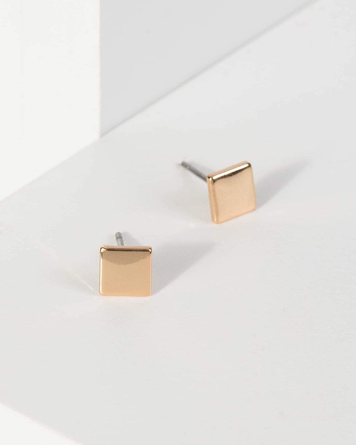 Gold Plated Square Stud Earrings | Earrings