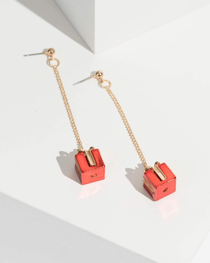 Gold Present Drop Chain Earrings | Earrings