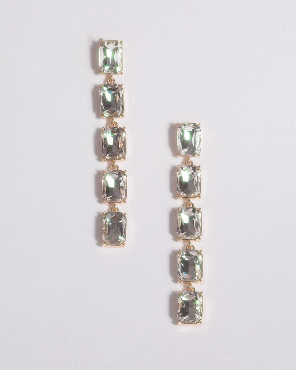 Gold Rectangle Crystal Drop Earrings | Earrings