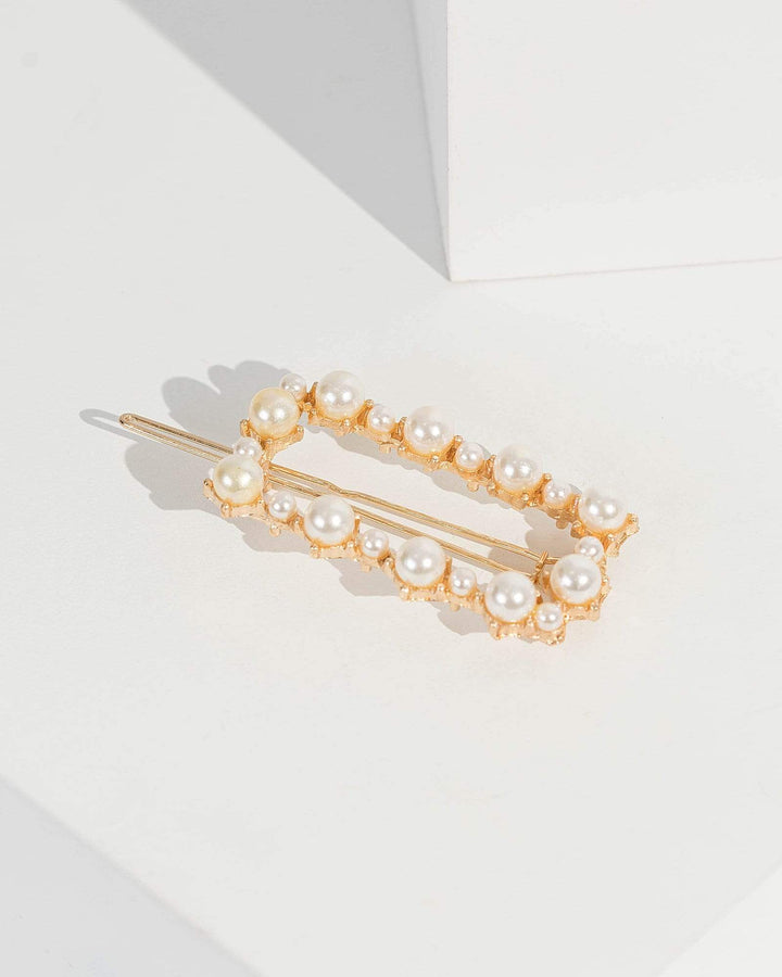 Gold Rectangle Pearl Hair Clip | Hair Accessories
