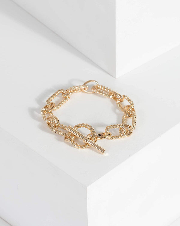 Gold Rope Square Detail Toggle Bracelet | Wristwear