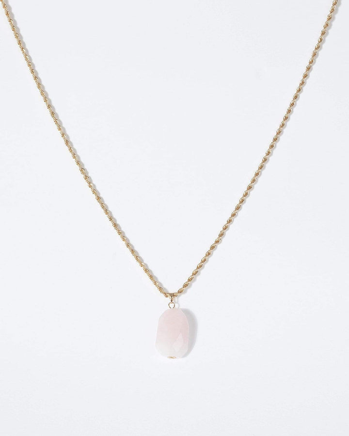 Gold Rose Quartz Stone Pendant Chain Necklace | Necklaces