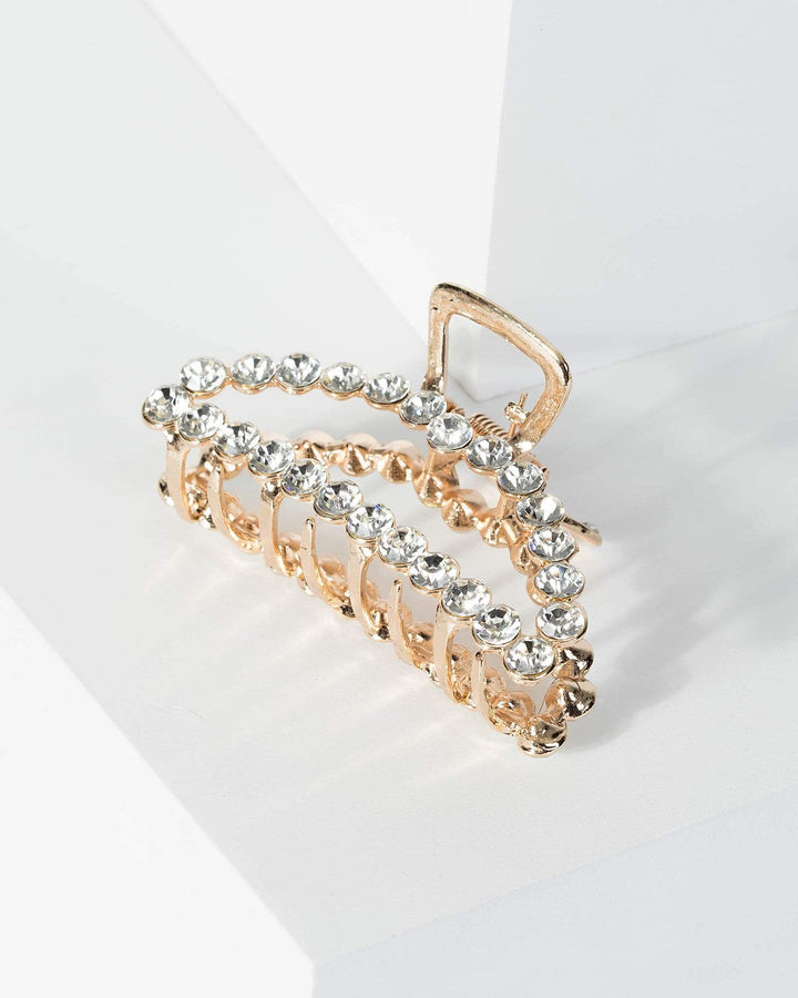 Gold Round Crystal Detail Claw Hair Clip | Accessories
