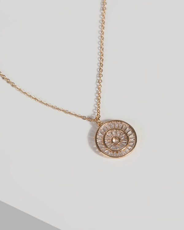 Gold Round Cubic Zirconia Pendant Necklace | Necklaces