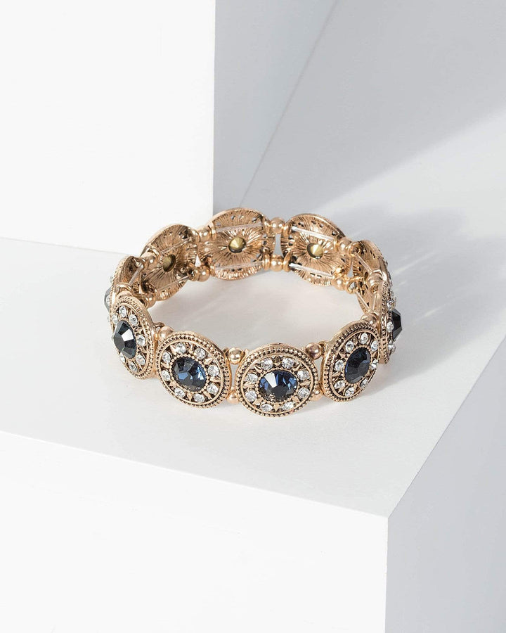 Gold Round Diamante Stone Stretch Wristwear | Wristwear