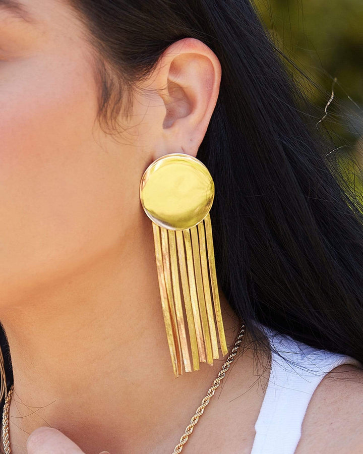 Gold Round Disc Chain Drop Earrings | Earrings