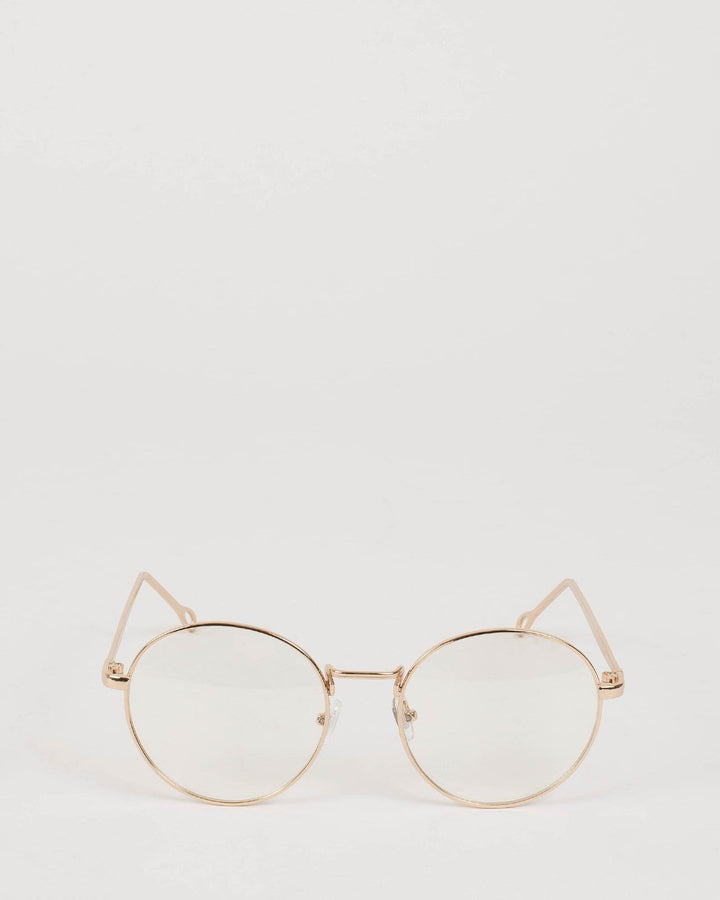 Gold Round Frame Clear Glasses | Sunglasses
