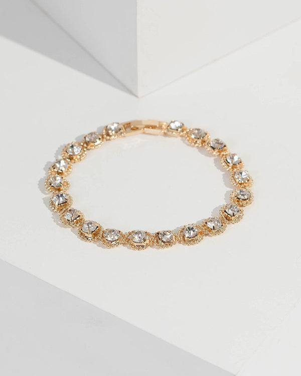 Gold Round Linked Tennis Bracelet | Wristwear