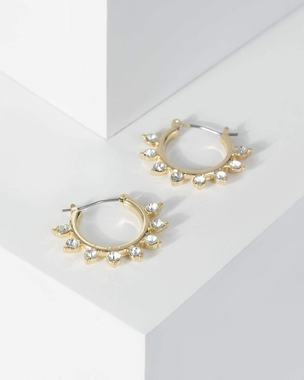 Gold Round Multi Diamante Detail Hoop Earrings | Earrings