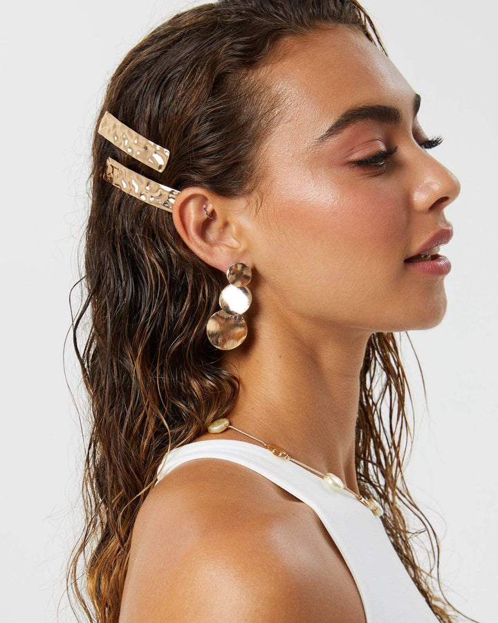Gold Round Multi Textured Drop Earrings | Earrings