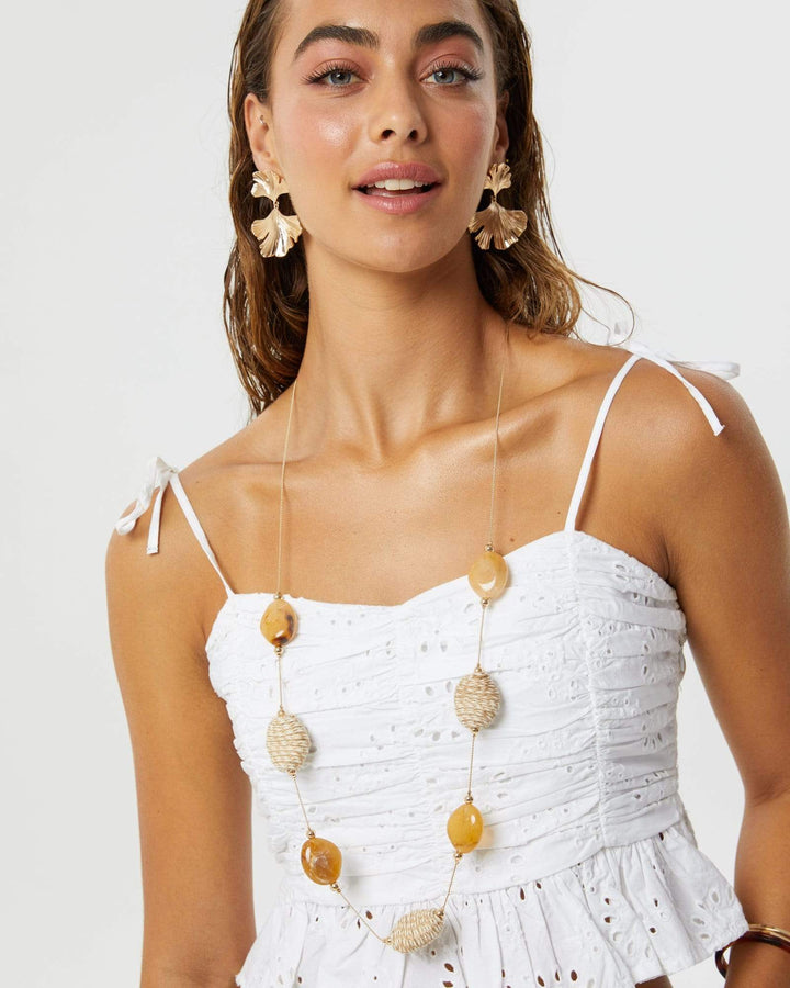 Gold Round Resin And Woven Detail Necklace | Necklaces