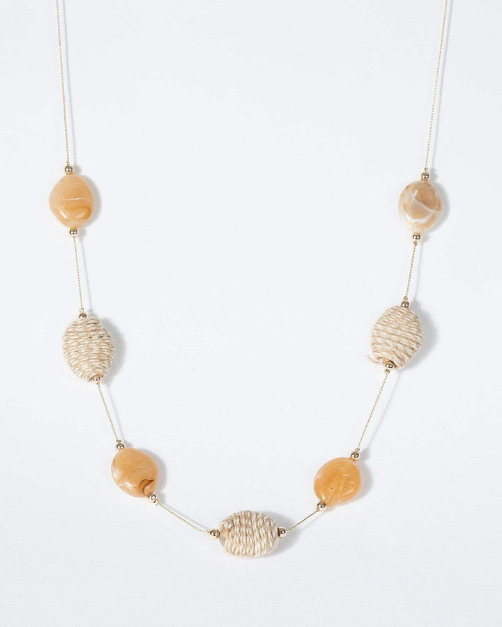 Gold Round Resin And Woven Detail Necklace | Necklaces