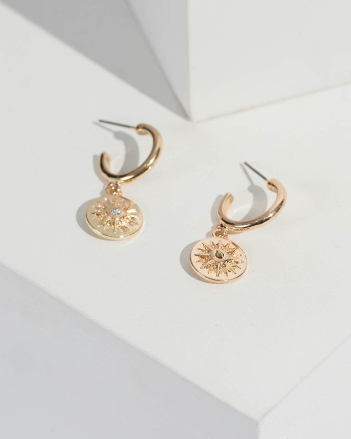 Gold Round Starlight Pendant Hoop Earrings | Earrings