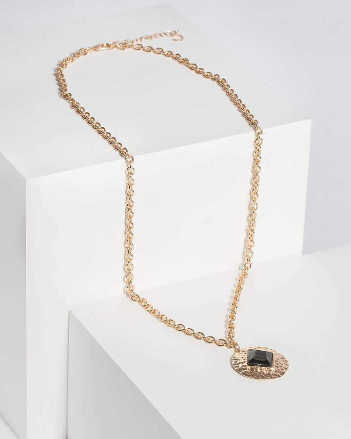 Gold Round Stone Pendant Necklace | Necklaces