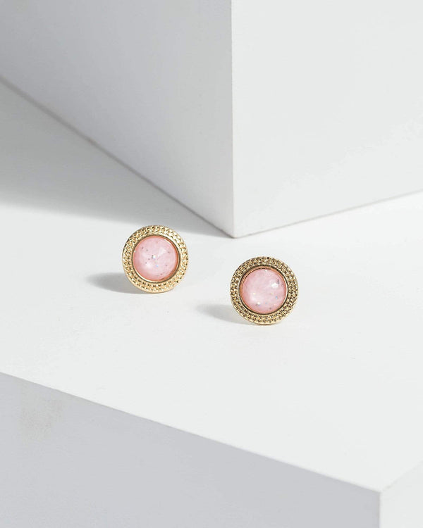 Gold Round Stud With Coloured Centre Earrings | Earrings