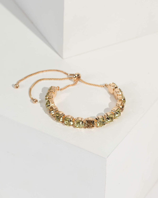 Gold Rounded Crystal Row Toggle Bracelet | Wristwear
