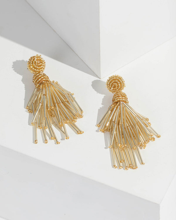 Gold Seed Bead Tassel Earrings | Earrings