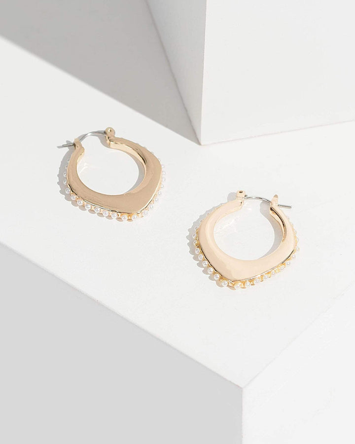 Gold Shaped Outer Pearl Hoops Earrings | Earrings