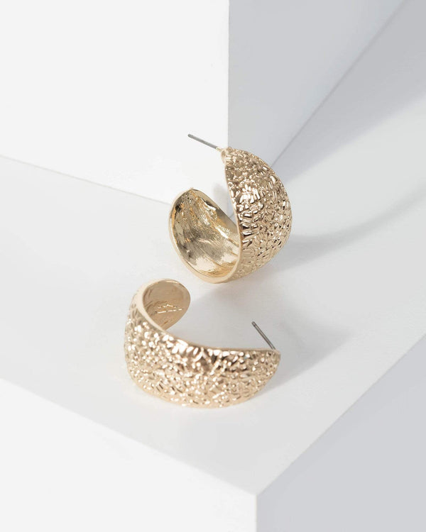 Gold Shattered Texture Curved Earrings | Earrings