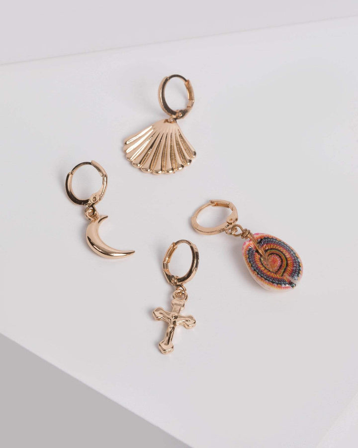 Gold Shell and Moon Multi Earring Set | Earrings