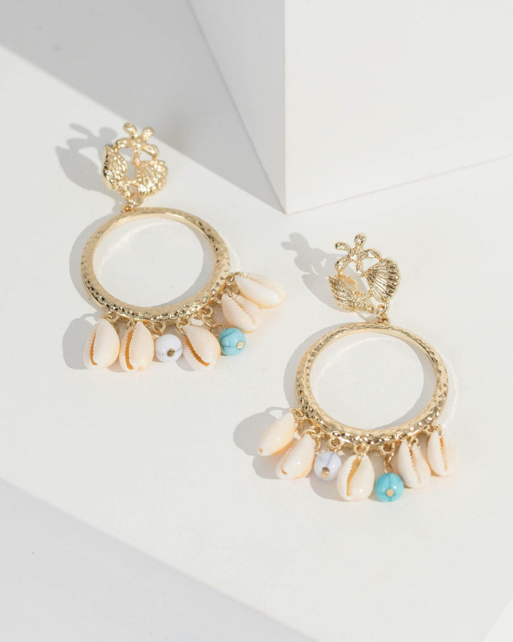 Gold Shell And Pearl Detail Drop Earrings | Earrings