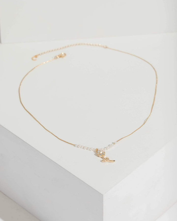 Gold Shiny Floral Pendant Necklace | Necklaces