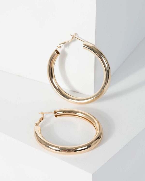 Gold Shiny Plain Hoop Earrings | Earrings