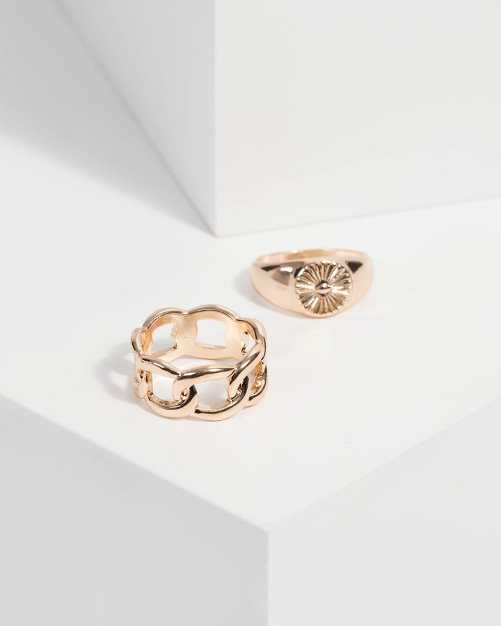 Gold Signet and Chain Ring Set | Rings