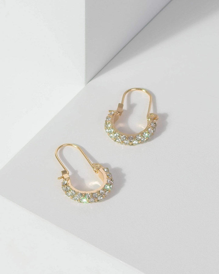 Gold Small Half Hoop Diamante Drop Earrings | Earrings