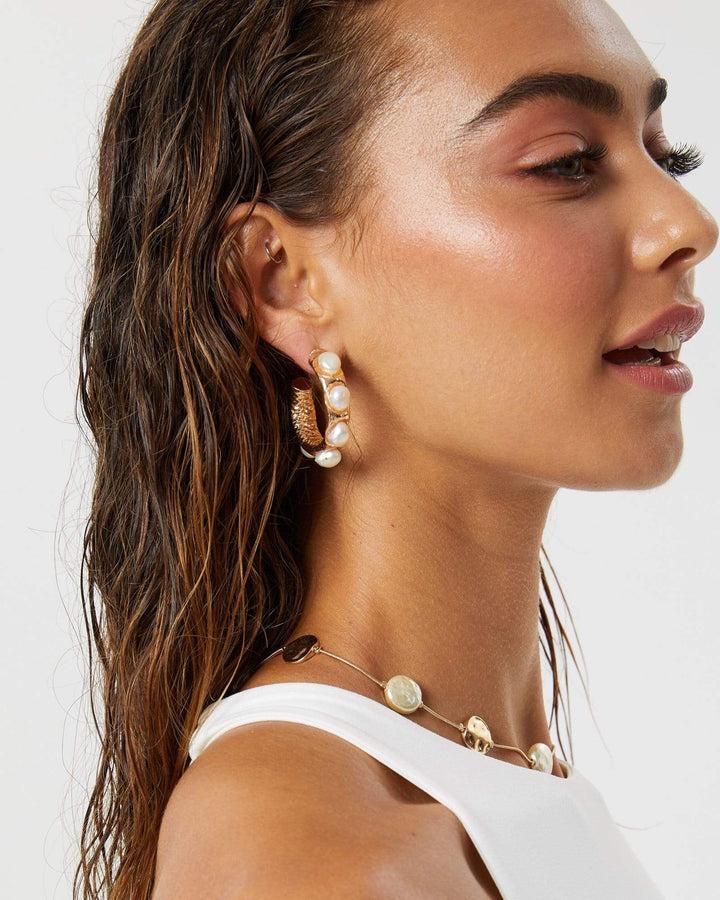 Gold Small Multi Pearl Detail Hoop Earrings | Earrings