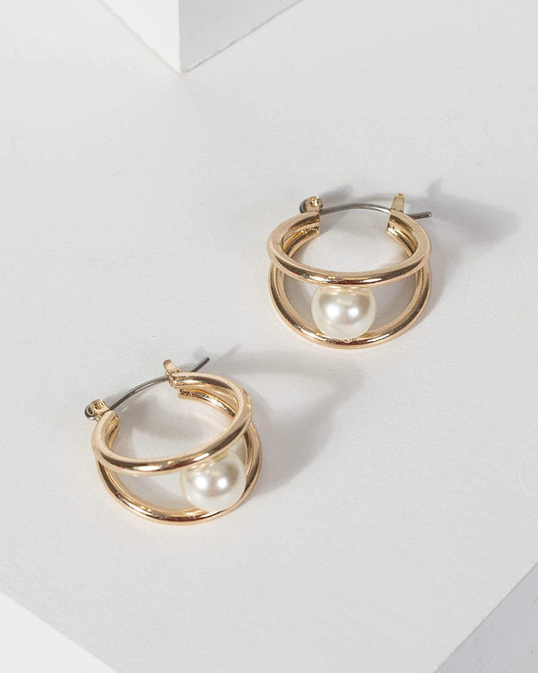 Gold Small Pearl Hoops Earrings | Earrings