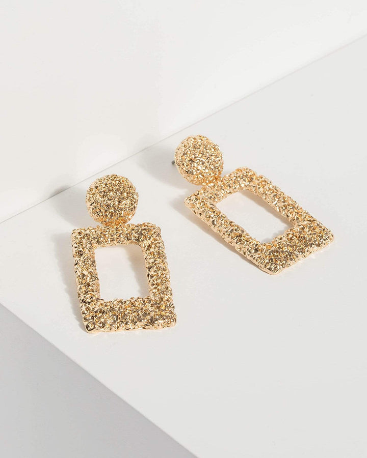 Gold Small Rectangle Drop Earrings | Earrings
