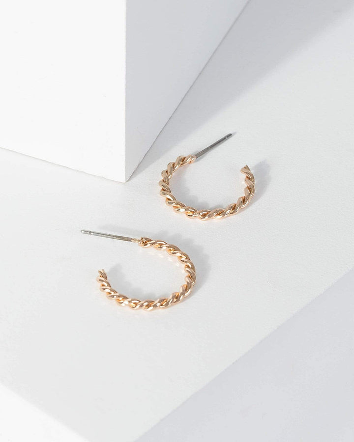 Gold Small Twisted Effect Hoop Earrings | Earrings
