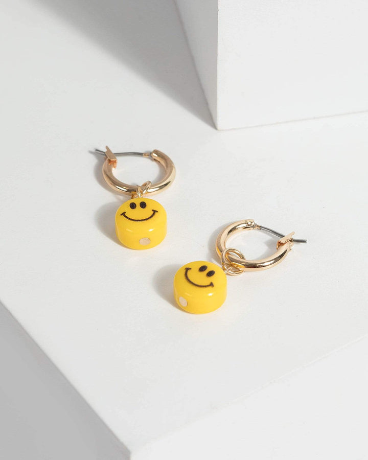 Gold Smiley Huggie Hoop Earrings | Earrings