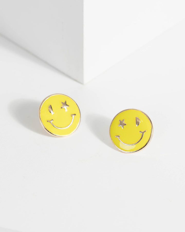 Gold Smiley Stud Earrings | Earrings