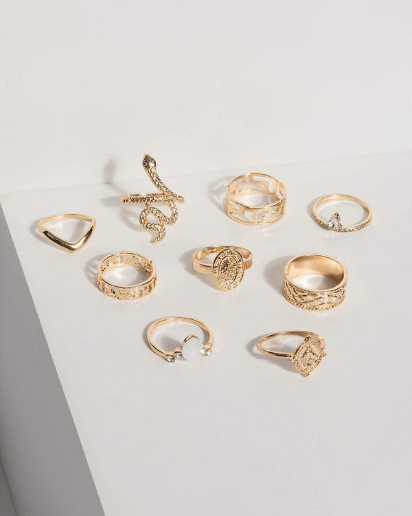 Gold Snake Coin Ring Set | Rings