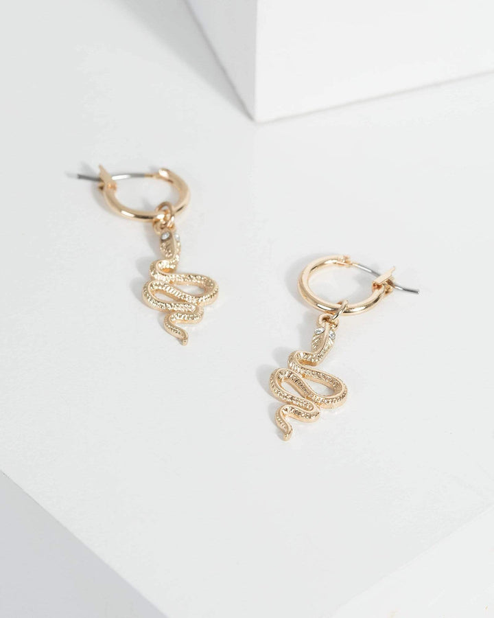 Gold Snake Drop Hoop Earrings | Earrings