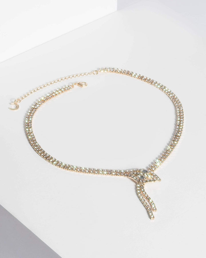 Gold Snake Loop Diamante Chain Necklace | Necklaces