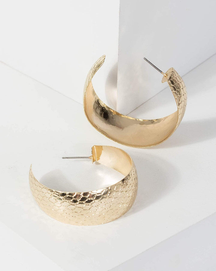 Gold Snake Skin Metal Hoop Earrings | Earrings
