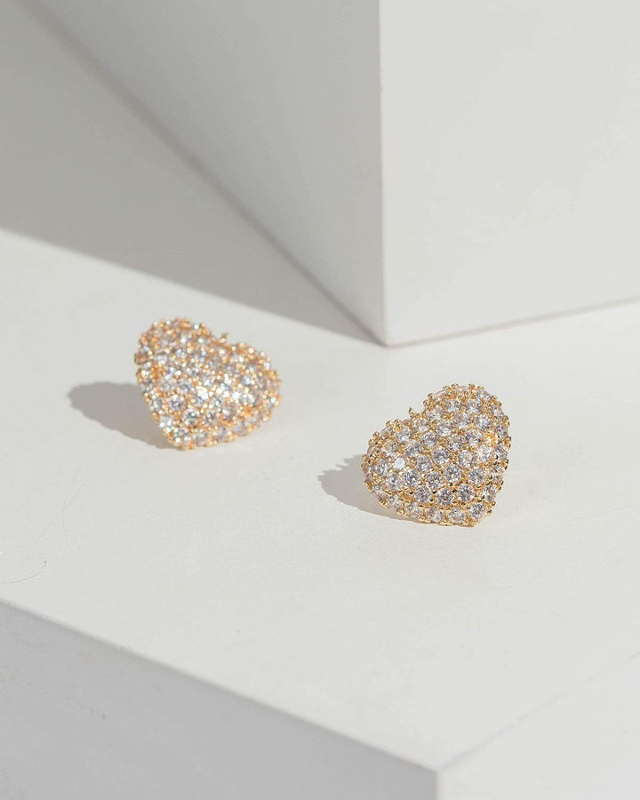 Gold Sparkling Heart Studs Earrings | Earrings