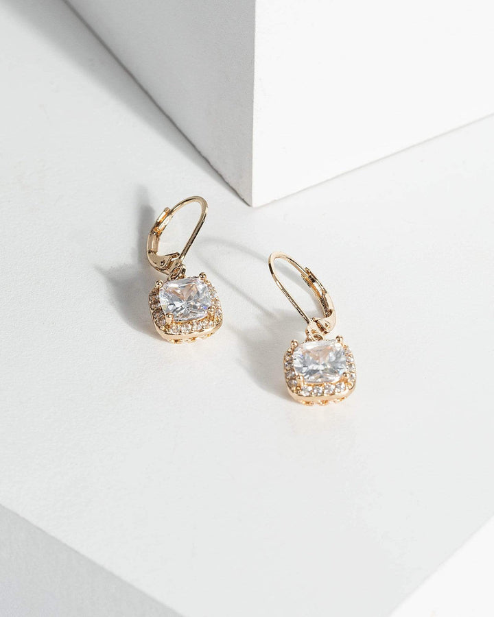 Gold Sparkly Square Drop Earrings | Earrings