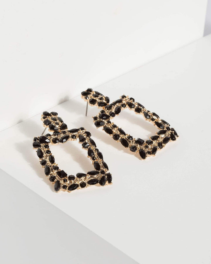 Gold Square Crystal Drop Earrings | Earrings