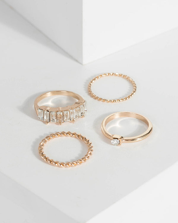Colette by Colette Hayman Gold Square Crystal Ring Pack