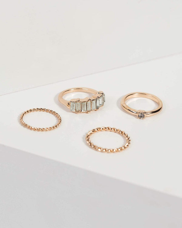 Gold Square Crystal Ring Set | Rings