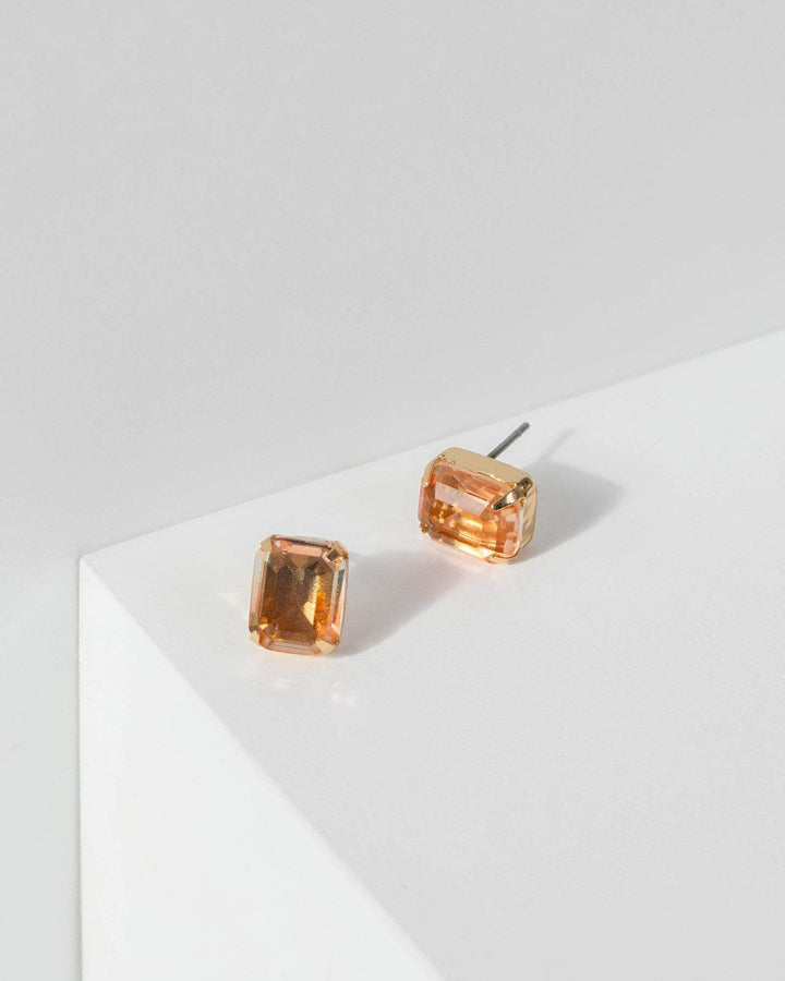 Gold Square Crystal Stud Earrings | Earrings